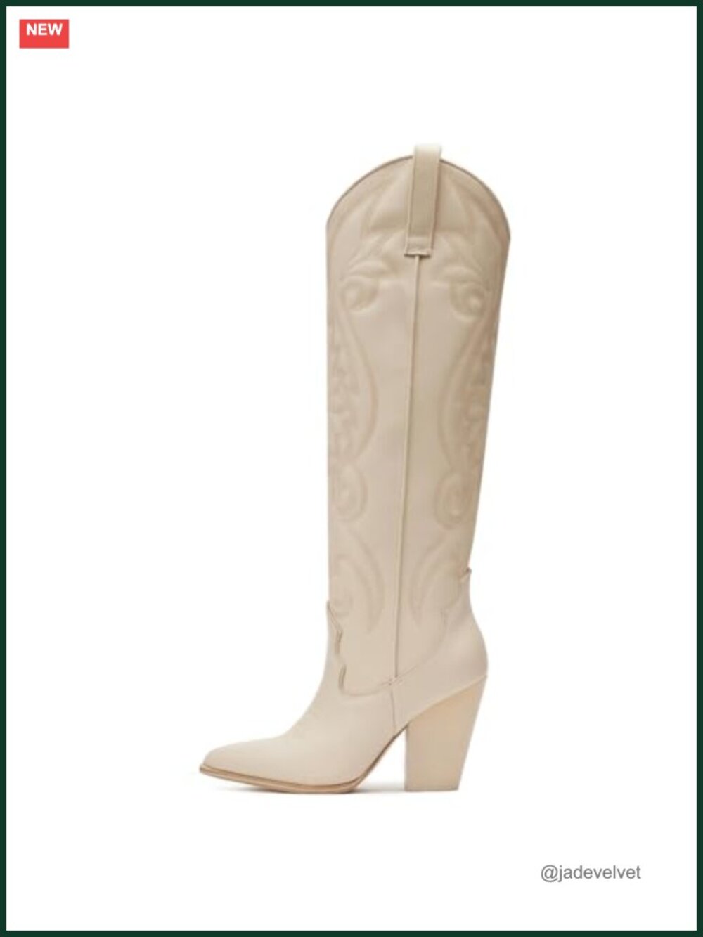 Knee High Cowboy Boots Pointed Toe Chunky Heel Pull On Embroidered Western Boots